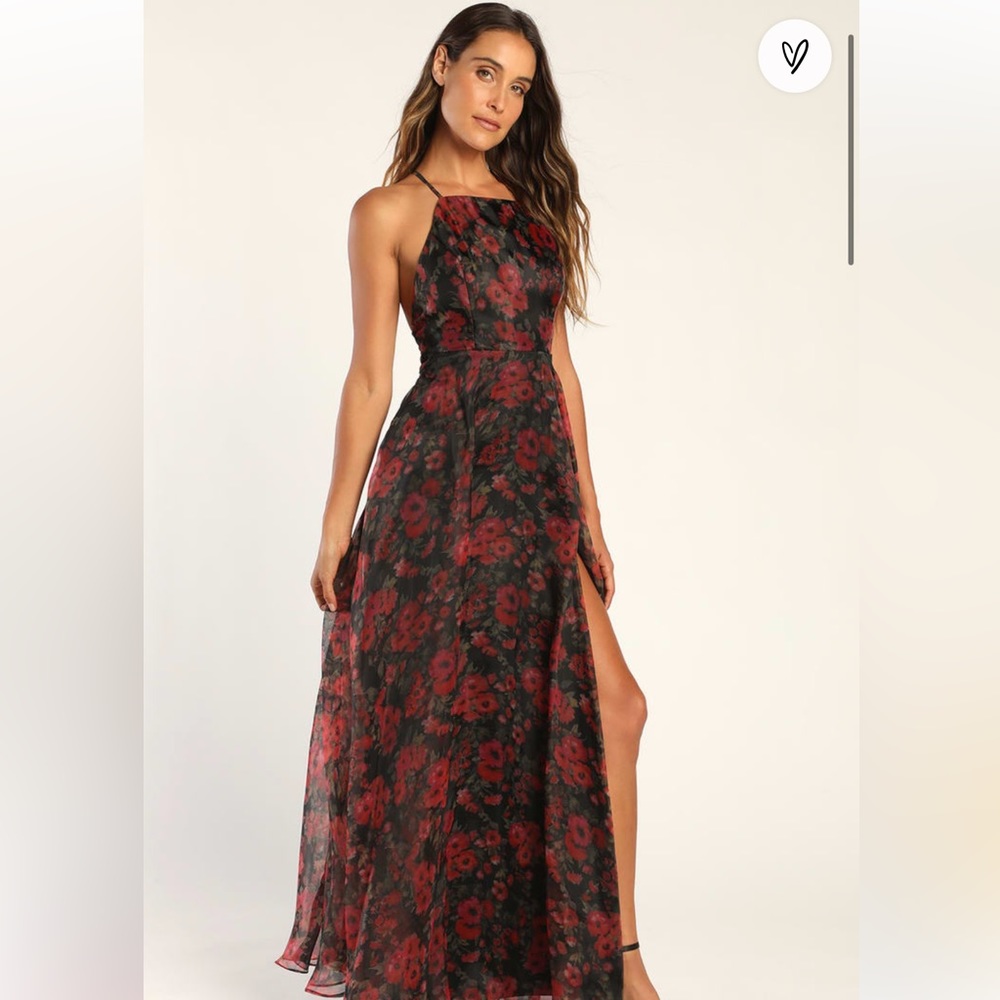 Dreamy Elegance Black Floral Print Organza Backless Maxi Dress Size XL